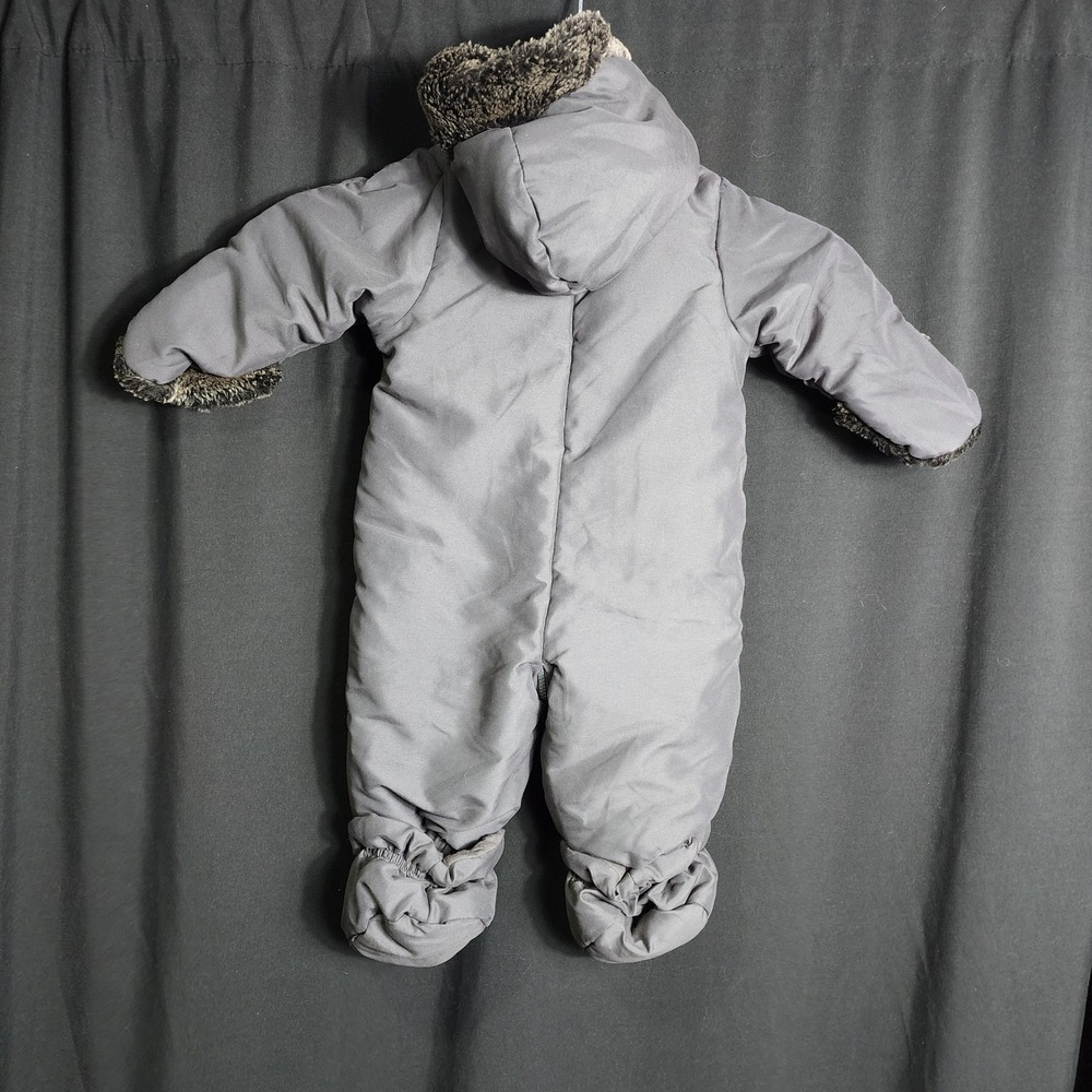 First Impressions Baby Gray Faux Fur Trim Hooded Pram Suit Bunting 3-6 Months - Picture 3 of 4
